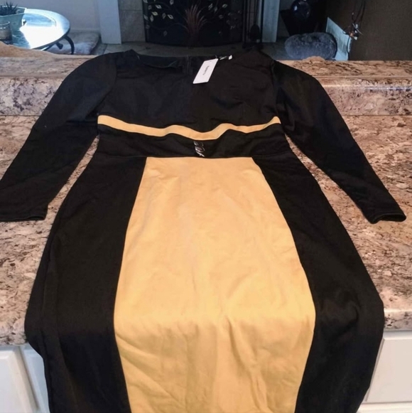 fashion Mia Dresses & Skirts - Elegant Black and Gold Dress Fashion Mia women's black and gold slip-on dress.2x